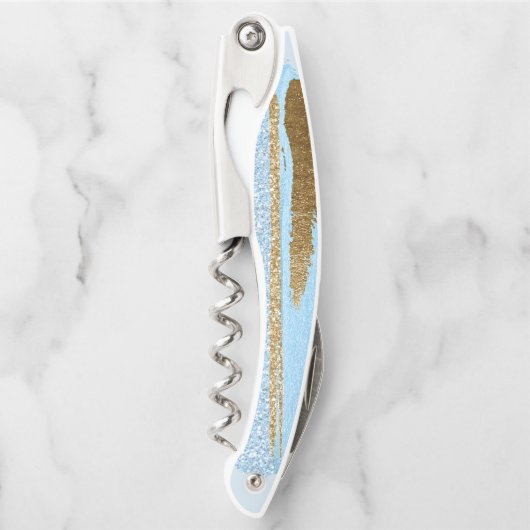 青および金ゴールドのコルクねじ ソムリエナイフ (正面)