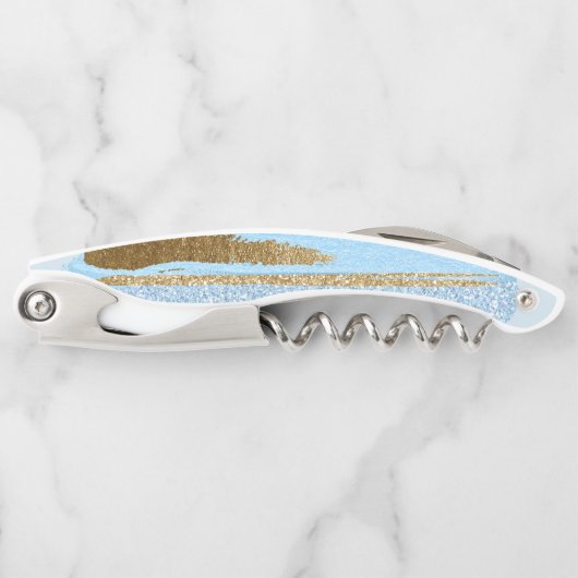 青および金ゴールドのコルクねじ ソムリエナイフ (正面)