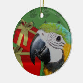青および金ゴールドのコンゴウインコのオウムのクリスマスのオーナメント セラミックオーナメント (左)