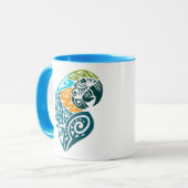 青および金ゴールドのコンゴウインコの種族の入れ墨 マグカップ (正面左)