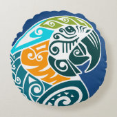 青および金ゴールドのコンゴウインコの種族の入れ墨 ラウンドクッション (正面)
