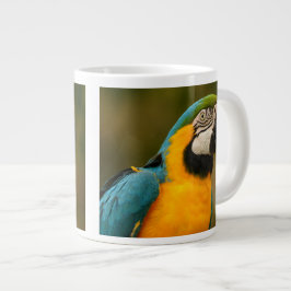 青および金ゴールドのコンゴウインコ ジャンボコーヒーマグカップ