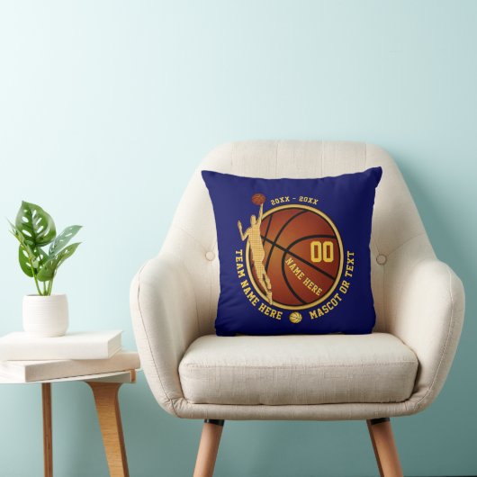 青および金ゴールドのパーソナライズなバスケットボールの枕 クッション (椅子)