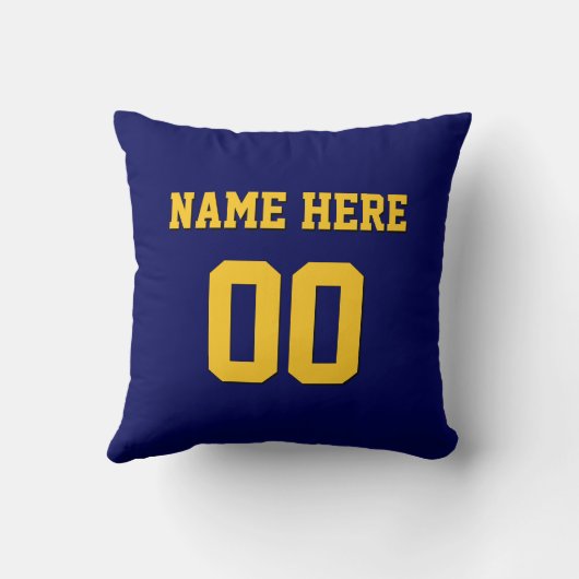 青および金ゴールドのパーソナライズなバスケットボールの枕 クッション (裏面)