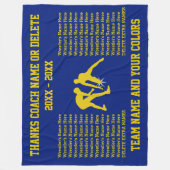 青および金ゴールドのパーソナライズなレスリングのコーチのギフト フリースブランケット (正面)