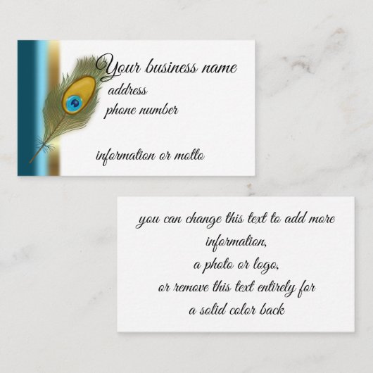 青および金ゴールドのボーダーバンドが付いている孔雀の羽 名刺 (正面/裏面)