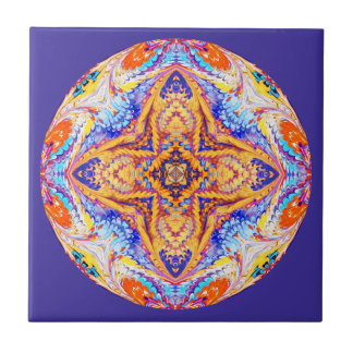 青および金ゴールドの万華鏡のように千変万化するパターンのタイル タイル