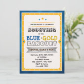 青および金ゴールドの宴会のパーティの招待状 招待状 (スタンド正面)