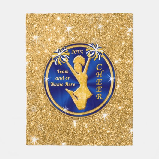 青および金ゴールドの年長の応援のギフト、あなたの文字、色 フリースブランケット (正面)