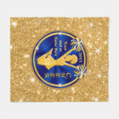 青および金ゴールドの年長の応援のギフト、あなたの文字、色 フリースブランケット (正面(横))