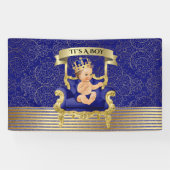 青および金ゴールドの男の子のベビーシャワーの旗 横断幕 (横)