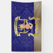 青および金ゴールドの男の子のベビーシャワーの旗 横断幕 (縦)