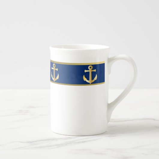 青および金ゴールドの航海のな骨灰磁器のマグ ボーンチャイナマグカップ (右)