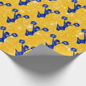 青および金ゴールドの黄色いチアリーティングの包装紙 ラッピングペーパー (角)