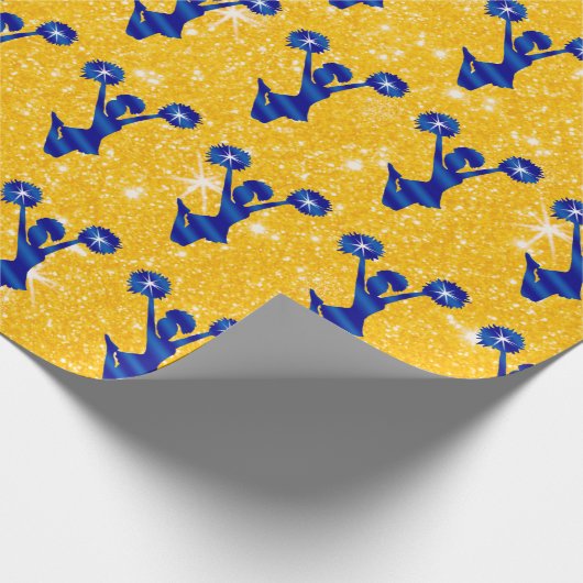 青および金ゴールドの黄色いチアリーティングの包装紙 ラッピングペーパー (角)