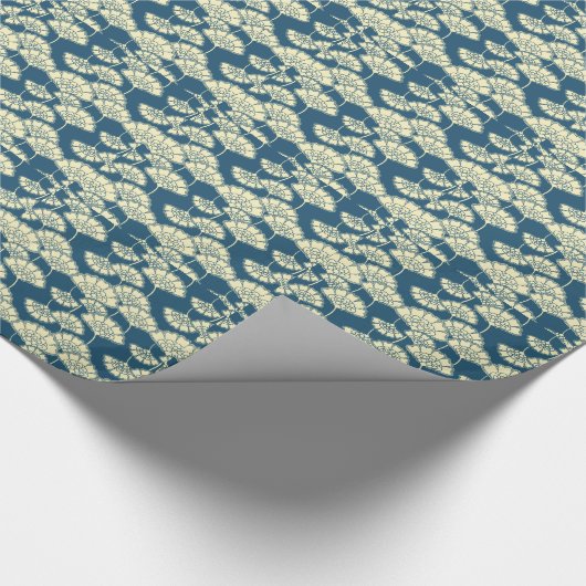 青および金ゴールドホイルの日本人パターン ラッピングペーパー (角)