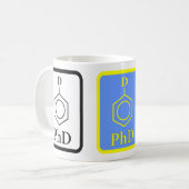 青および金ゴールドPhDの分子のマグ コーヒーマグカップ (正面左)