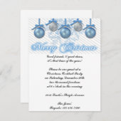 青および銀のグリッターのオーナメントのクリスマス・パーティ 招待状 (正面/裏面)