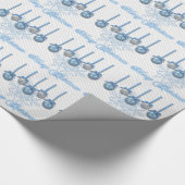 青および銀のグリッターのオーナメント ラッピングペーパー (角)