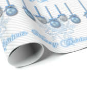 青および銀のグリッターのオーナメント ラッピングペーパー (ロールコーナー)