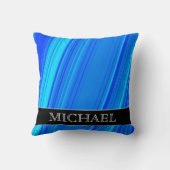 青および青緑色ラインパターン + 名前をカスタムするの枕 クッション (裏面)