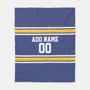 青および黄色のスポーツのストライプな名前をカスタムする数 フリースブランケット