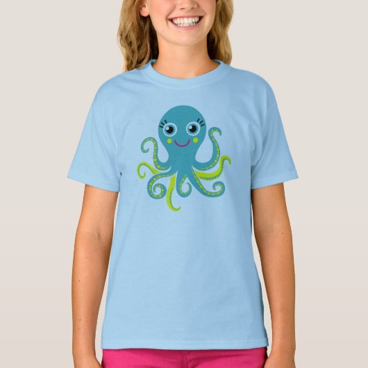青および黄色のタコ Tシャツ (正面)
