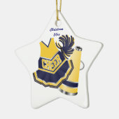 青および黄色のチアリーティングのカスタムなオーナメント セラミックオーナメント (左)