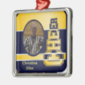 青および黄色のチアリーティングの写真のオーナメント メタルオーナメント (左)