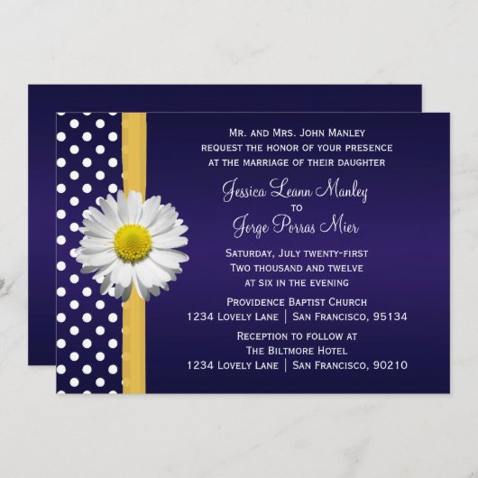 青および黄色のデイジーの結婚式招待状 招待状 (正面/裏面)