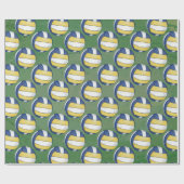 青および黄色のバレーボールパターン ラッピングペーパー (フラット)