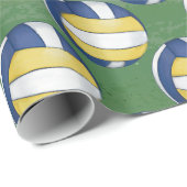 青および黄色のバレーボールパターン ラッピングペーパー (ロールコーナー)