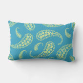 青および黄色のペイズリー ランバークッション (裏面)