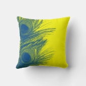 青および黄色の孔雀の羽の枕 クッション (裏面)