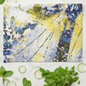 青および黄色の抽象的な台所タオル キッチンタオル (折り畳み)