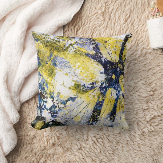 青および黄色の枕の抽象的な絵画 クッション (ブランケット)