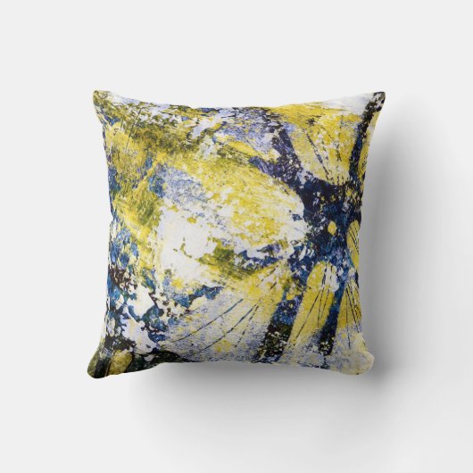青および黄色の枕の抽象的な絵画 クッション (裏面)
