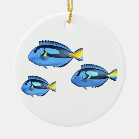 青および黄色の熱帯魚 セラミックオーナメント (正面)