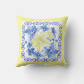 青および黄色の花の枕w/Yellow背景 クッション (裏面)