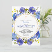 青および黄色の花の男の子の洗礼の招待状 招待状 (スタンド正面)