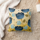 青および黄色の花パターン枕 クッション (ブランケット)