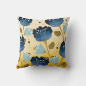 青および黄色の花パターン枕 クッション (裏面)