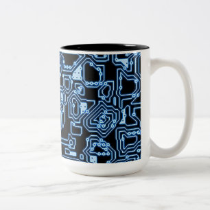 青および黒いコンピュータ回路のコーヒー・マグ ツートーンマグカップ