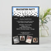 青および黒いシルエットの卒業パーティー 招待状 (スタンド正面)