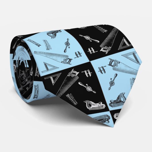 青および黒いタイルの大工仕事用具 ネクタイ (ロール)