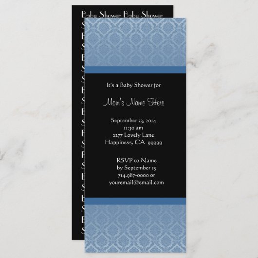 青および黒いダマスク織のベビーシャワー招待状 招待状 (正面/裏面)