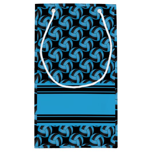 青および黒いバレーボールを個人化して下さい スモールペーパーバッグ (裏面)