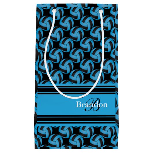 青および黒いバレーボールを個人化して下さい スモールペーパーバッグ (正面)