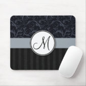 青および黒い花の小束はモノグラムと、縞で飾ります マウスパッド (マウス)