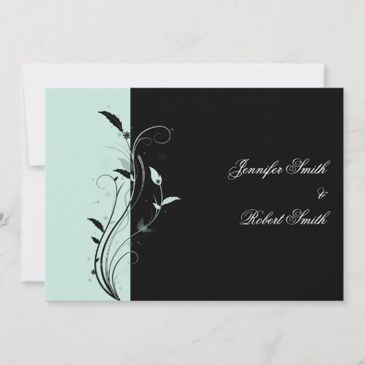 青および黒い花の線条細工の結婚式招待状 招待状 (正面)